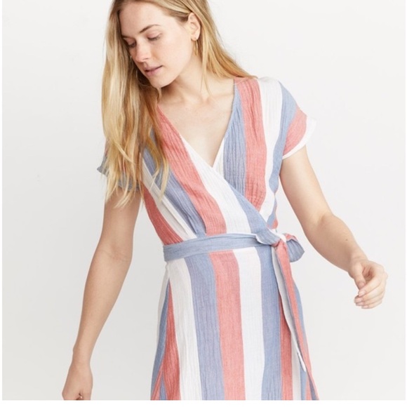 July 4th USA red white and blue crinkle cotton wrap dress from Marine Layer ❤️💙 - Picture 2 of 7